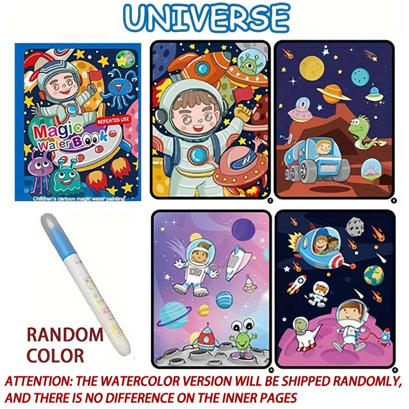 Magic Water Coloring Book for Kids – Reusable Water Painting Book with Water Brush