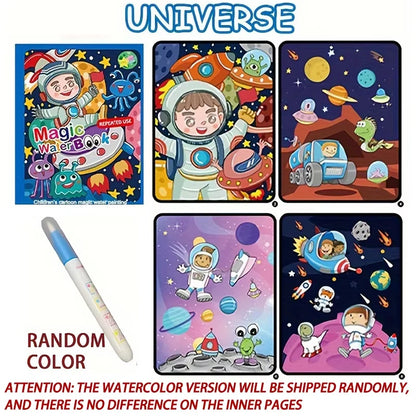 Magic Water Coloring Book for Kids – Reusable Water Painting Book with Water Brush