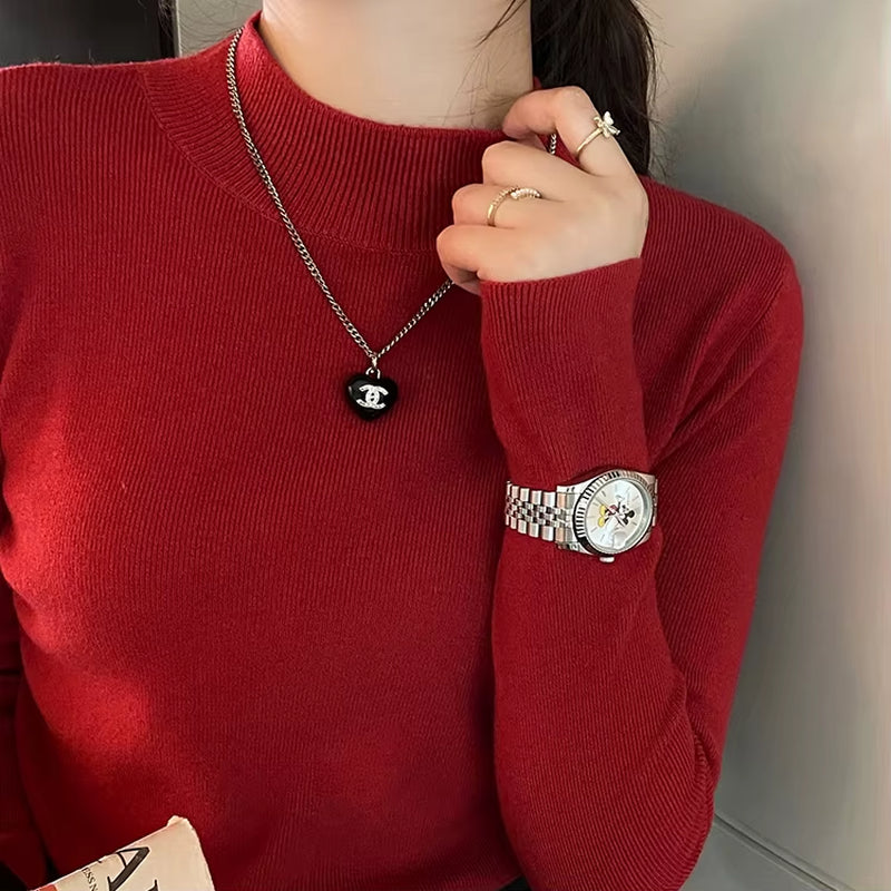 Women's Elegant Turtleneck Knit Sweater – Soft Stretch Long Sleeve Slim Fit Pullover