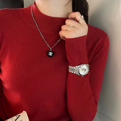 Women's Elegant Turtleneck Knit Sweater – Soft Stretch Long Sleeve Slim Fit Pullover