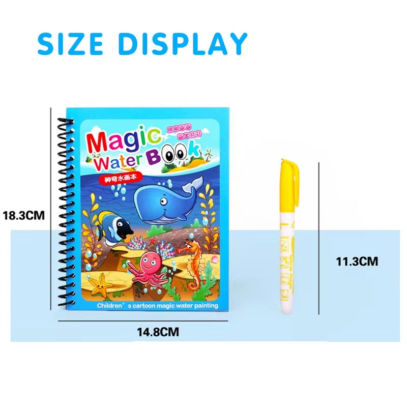 Magic Water Coloring Book for Kids – Reusable Water Painting Book with Water Brush