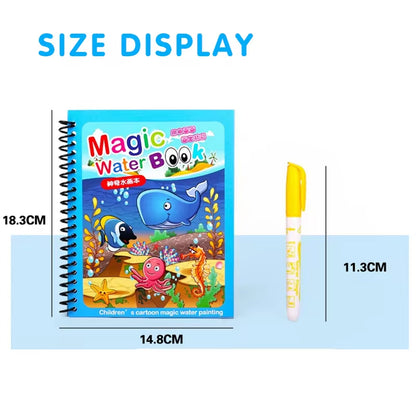 Magic Water Coloring Book for Kids – Reusable Water Painting Book with Water Brush