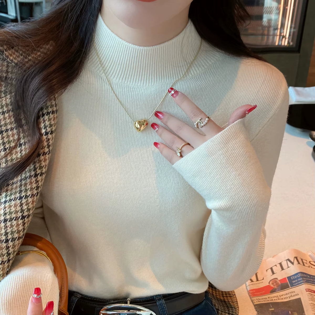 Women's Elegant Turtleneck Knit Sweater – Soft Stretch Long Sleeve Slim Fit Pullover