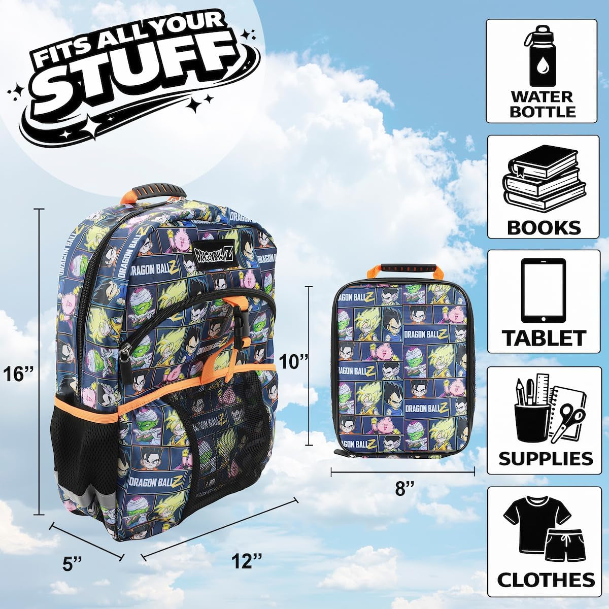 Official Dragon Ball Z Goku Super Saiyan Kids Backpack & Lunch Box Set