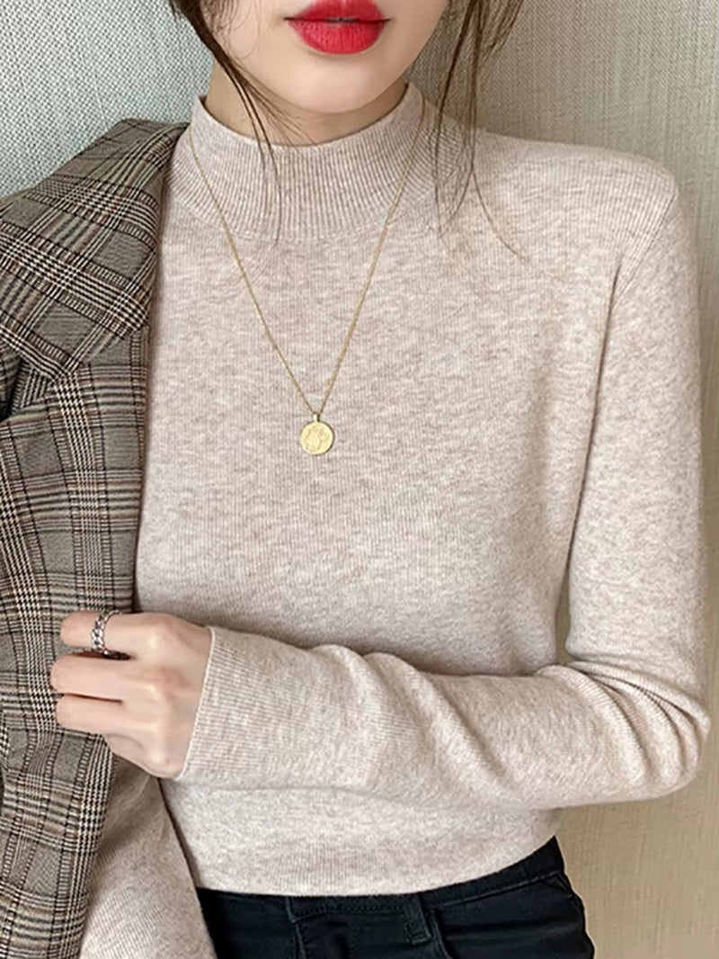 Women's Elegant Turtleneck Knit Sweater – Soft Stretch Long Sleeve Slim Fit Pullover
