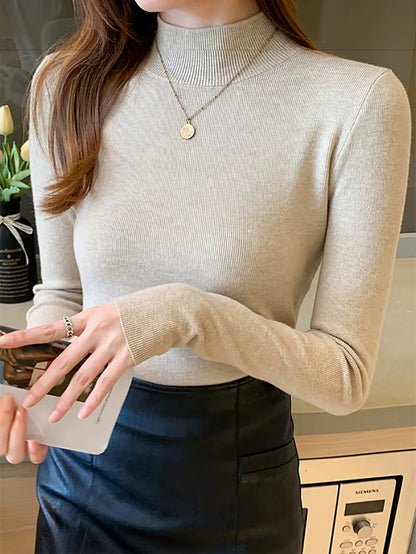 Women's Elegant Turtleneck Knit Sweater – Soft Stretch Long Sleeve Slim Fit Pullover