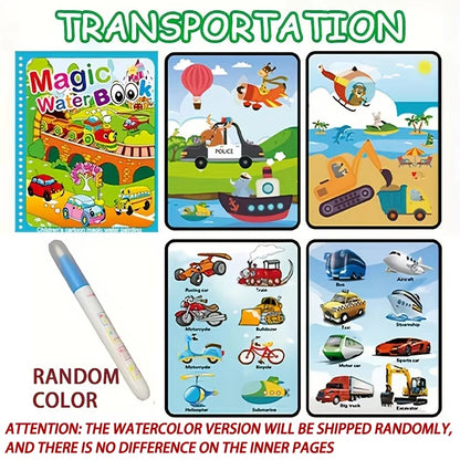 Magic Water Coloring Book for Kids – Reusable Water Painting Book with Water Brush