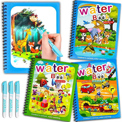 Magic Water Coloring Book for Kids – Reusable Water Painting Book with Water Brush