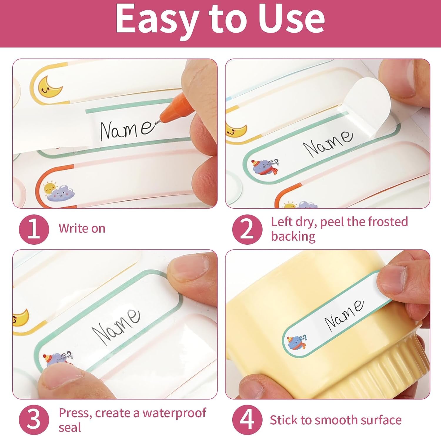 Cute Daycare & School Name Labels – 480 Waterproof Stickers