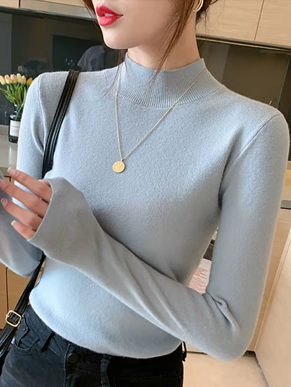 Women's Elegant Turtleneck Knit Sweater – Soft Stretch Long Sleeve Slim Fit Pullover