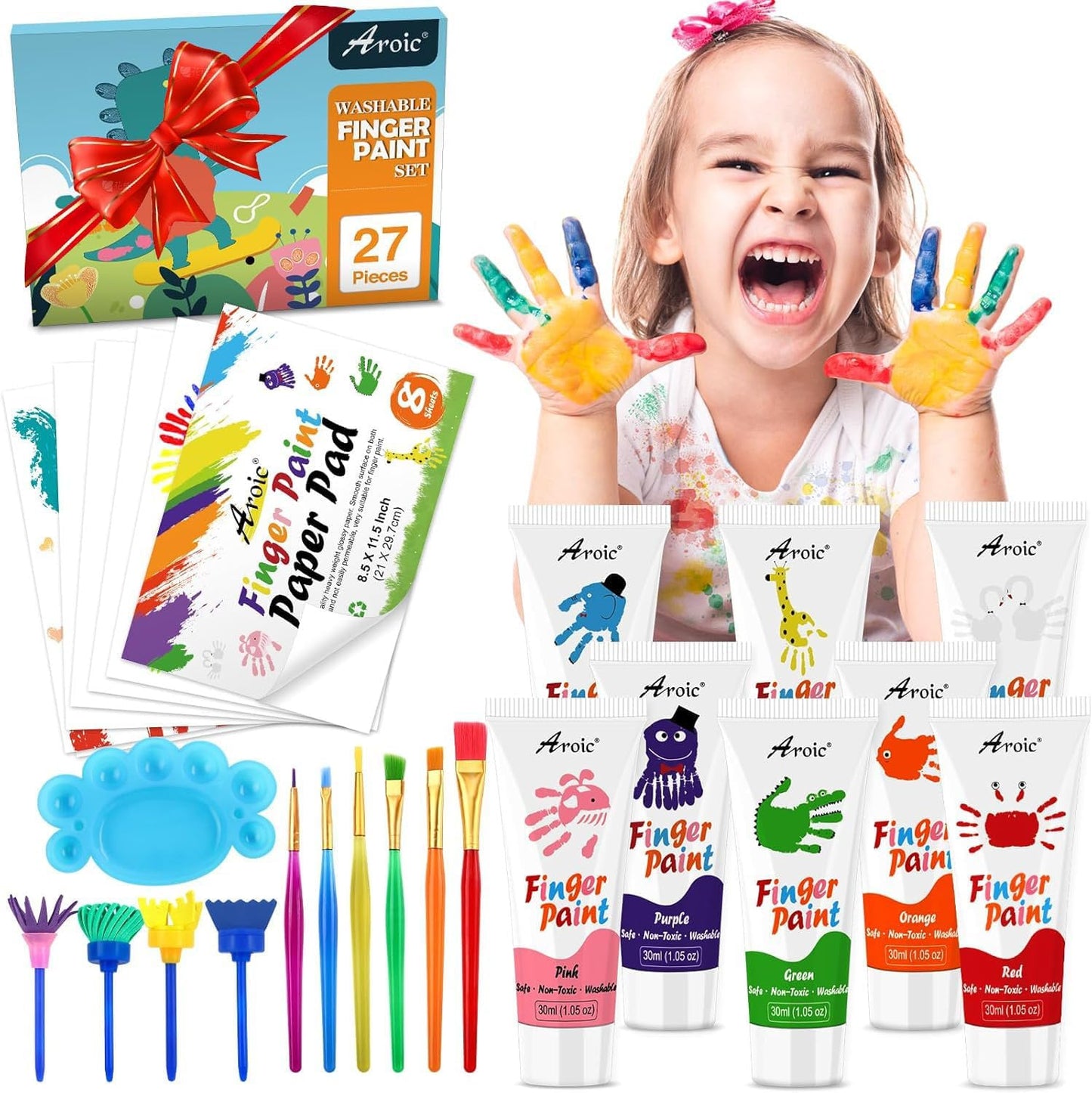 27-Piece Kids Washable Finger Paint Art Set