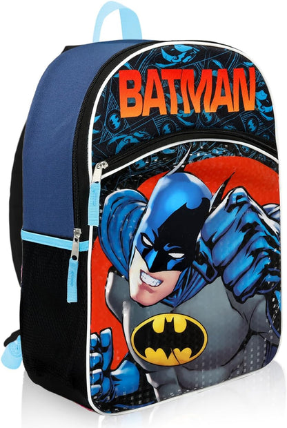 Official DC Comics Batman Kids Backpack Set – 16" Backpack with Lunch Bag & Accessories
