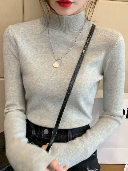 Women's Elegant Turtleneck Knit Sweater – Soft Stretch Long Sleeve Slim Fit Pullover