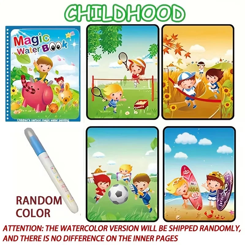 Magic Water Coloring Book for Kids – Reusable Water Painting Book with Water Brush