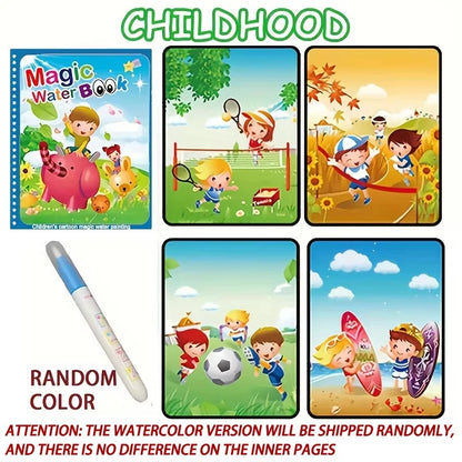 Magic Water Coloring Book for Kids – Reusable Water Painting Book with Water Brush
