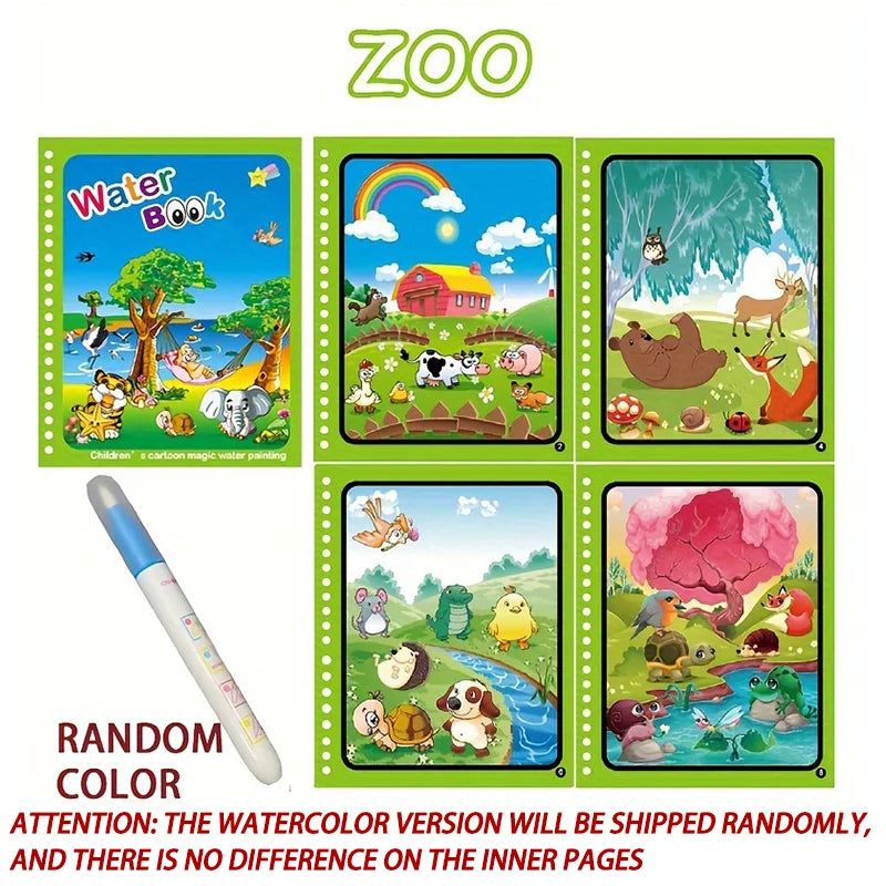 Magic Water Coloring Book for Kids – Reusable Water Painting Book with Water Brush