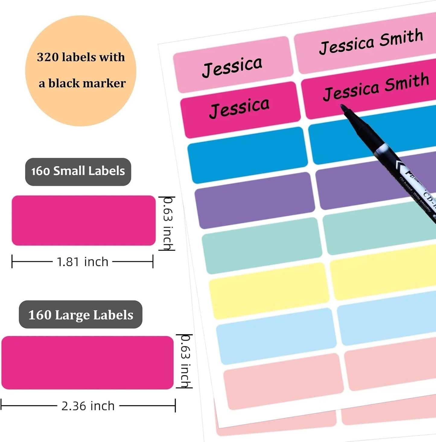 320-Piece Waterproof Removable Name Labels with Marker