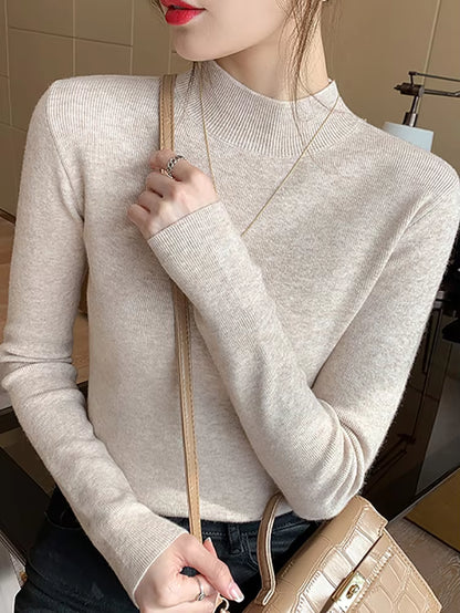 Women's Elegant Turtleneck Knit Sweater – Soft Stretch Long Sleeve Slim Fit Pullover
