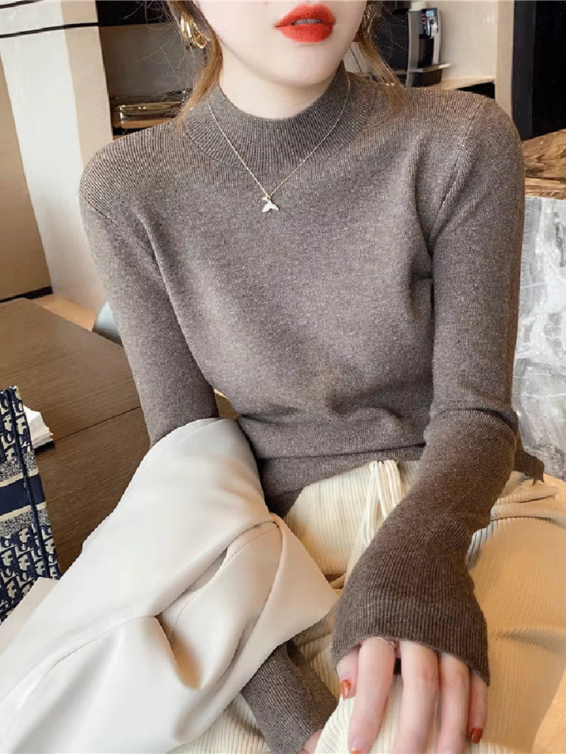 Women's Elegant Turtleneck Knit Sweater – Soft Stretch Long Sleeve Slim Fit Pullover