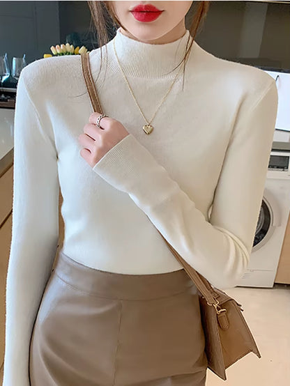 Women's Elegant Turtleneck Knit Sweater – Soft Stretch Long Sleeve Slim Fit Pullover