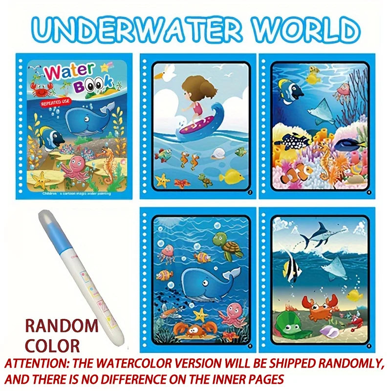 Magic Water Coloring Book for Kids – Reusable Water Painting Book with Water Brush