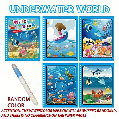Magic Water Coloring Book for Kids – Reusable Water Painting Book with Water Brush